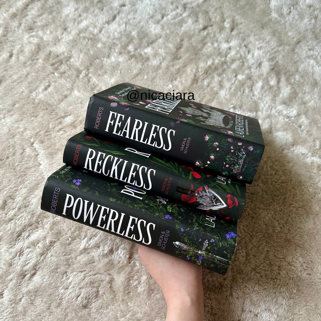 Powerless Trilogy Set by Lauren Roberts (Category: Storybooks) located in Tagbilaran City. Submitted by nicaciara (Listing ID 1469478933, Image 1). Description: Brand new books, purchased in the US 🇺🇸📚 - Sold as Set: Powerless, Reckless, and Fearless by Lauren Roberts - Format: Hardcover editions complete with dust jackets - Publisher: Simon & Schuster - Genre: Fantasy romance - Condition: Brand new / Great read for fantasy fans.