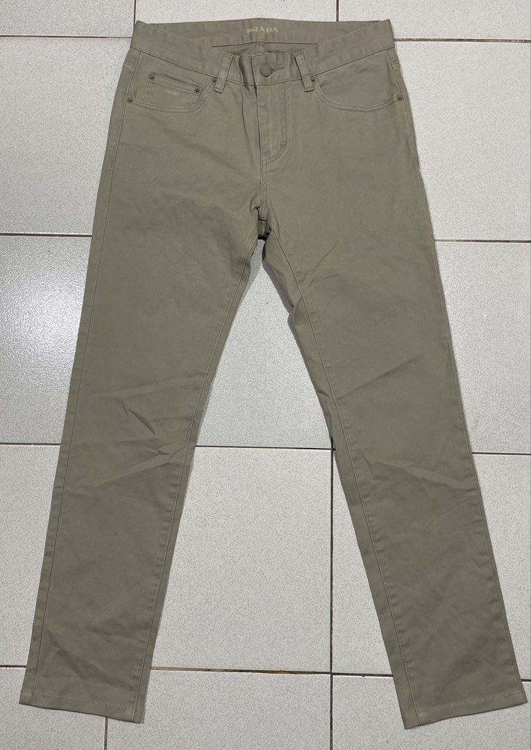 Prada Pants (Category: Chinos) located in Mandaue City. Submitted by MJ_80 (Listing ID 1469414018, Image 2). Description: Mens Prada Pants Skinny Stretch Size 30 on tag Fits 29-30 Waist See photos for measurements Issue : Logo last Letter A erased yung beige na kulay. The rest intact. & also has tiny dot stain, not noticeable Color rate & Condition: 9.9/10 Price: 3,350 .