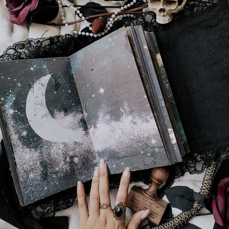 PRE-ORDER Tri-fold folio Clutch Type Blank Journal Galaxy Celestial Moon Handmade Notebook Diary Planner (Category: Stationery & School Supplies) located in San Pedro. Submitted by encrisph (Listing ID 1469452504, Image 2). Description: All journals posted are MADE-TO-ORDER items and have a 2-week processing time unless stated otherwise. SPECIFICATION: - Fabric outer cover - Canvas lining / inner cover - Ruffled lace edges - Metal embellishments 