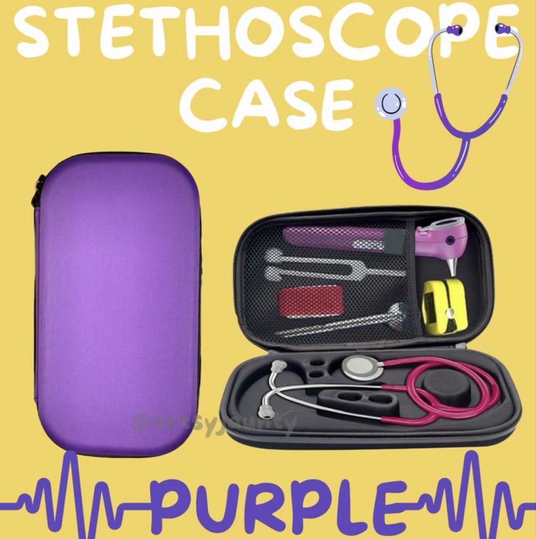 Purple Hard Shell Stethoscope Case Organizer (Category: Medical Supplies & Tools) located in Angeles City. Submitted by nkrsdln (Listing ID 1469503129, Image 1). Description: - Purple hard shell case designed for stethoscopes and medical gear - Protects your equipment from bumps, drops, and scratches - Secure zipper closure along the edge - Molded bottom section holds the stethoscope firmly in place - Built-in mesh pocket for storing extra tools 