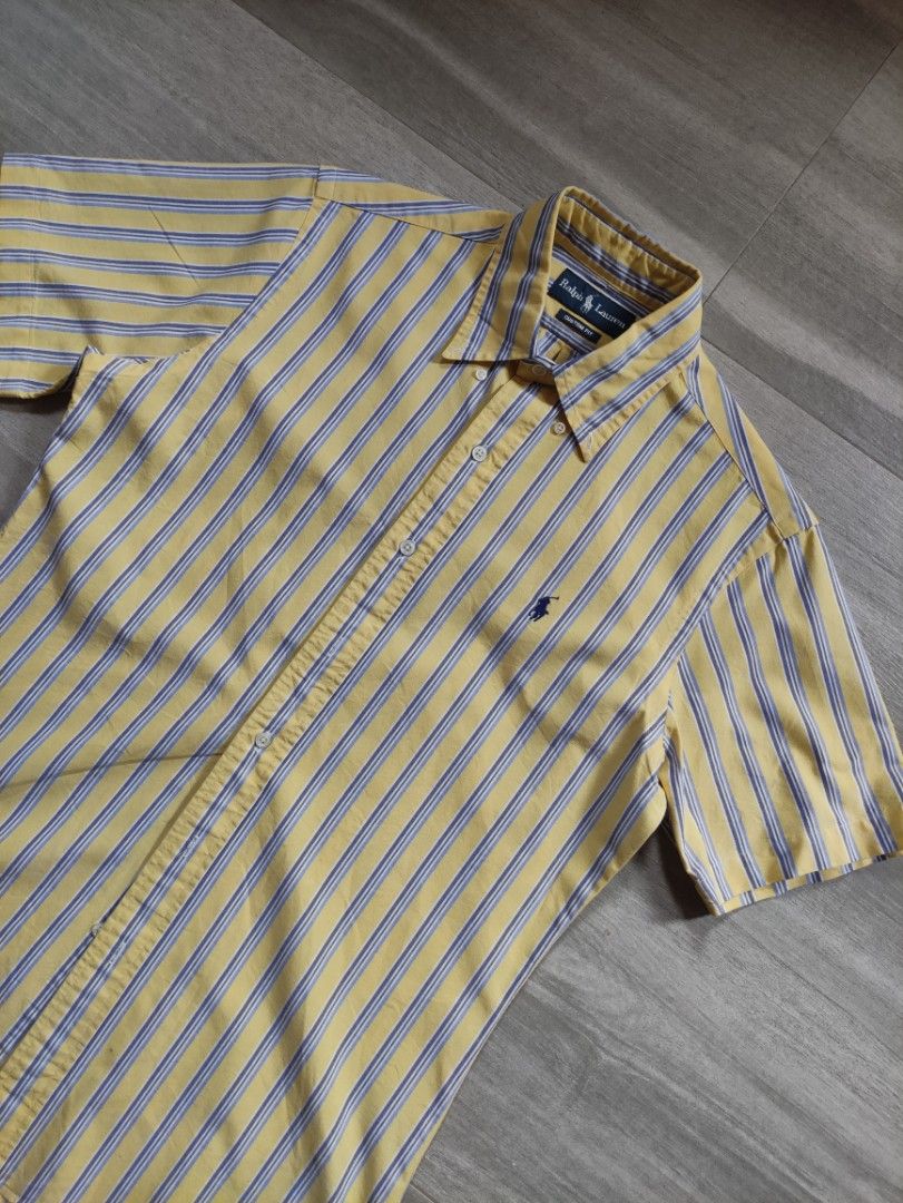 Ralph Lauren 2000s Striped Button-Down Shirt (Category: Formal Shirts) located in Calamba. Submitted by alorbis96758 (Listing ID 1469430874, Image 2). Description: Chest Width : 20" Length : 30" Best Fit : Small Tall Color Rate : 9.8 Flaws : ❌.