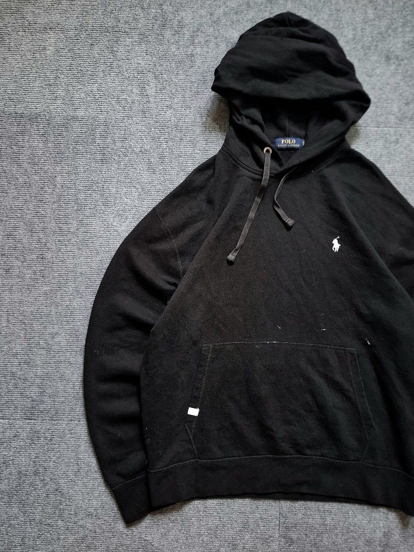 RALPH LAUREN Black Pullover Hoodie (Category: Hoodies) located in Las Pinas. Submitted by nevergetsold.ph (Listing ID 1469489261, Image 3). Description: RALPH LAUREN Black Pullover Hoodie Color Rate: 9/10 Condition Rate: 9/10 Best fit to Large - XL Dimentions (inches) Width: 26 Length: 28 Sleeve Length: 27 Issues: paint stains.