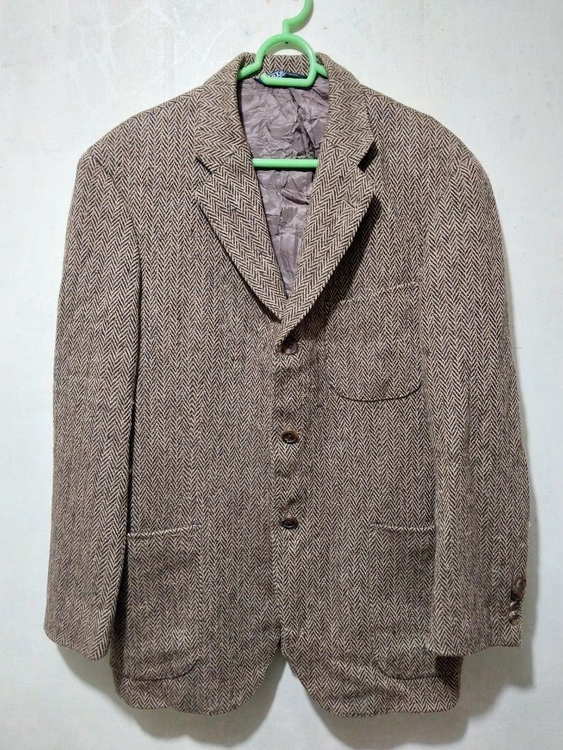 Ralph Lauren Brown herringbone tweed blazer (Category: Coats, Jackets and Outerwear) located in Manila. Submitted by PrinceDani.Clothing (Listing ID 1469429317, Image 2). Description: vintage Ralph Lauren brown herringbone pattern wool blazer Medium to large fit 21in width 29in length 18.5in shoulder 22in sleeves issue: broken button/hole see pix vg condition .