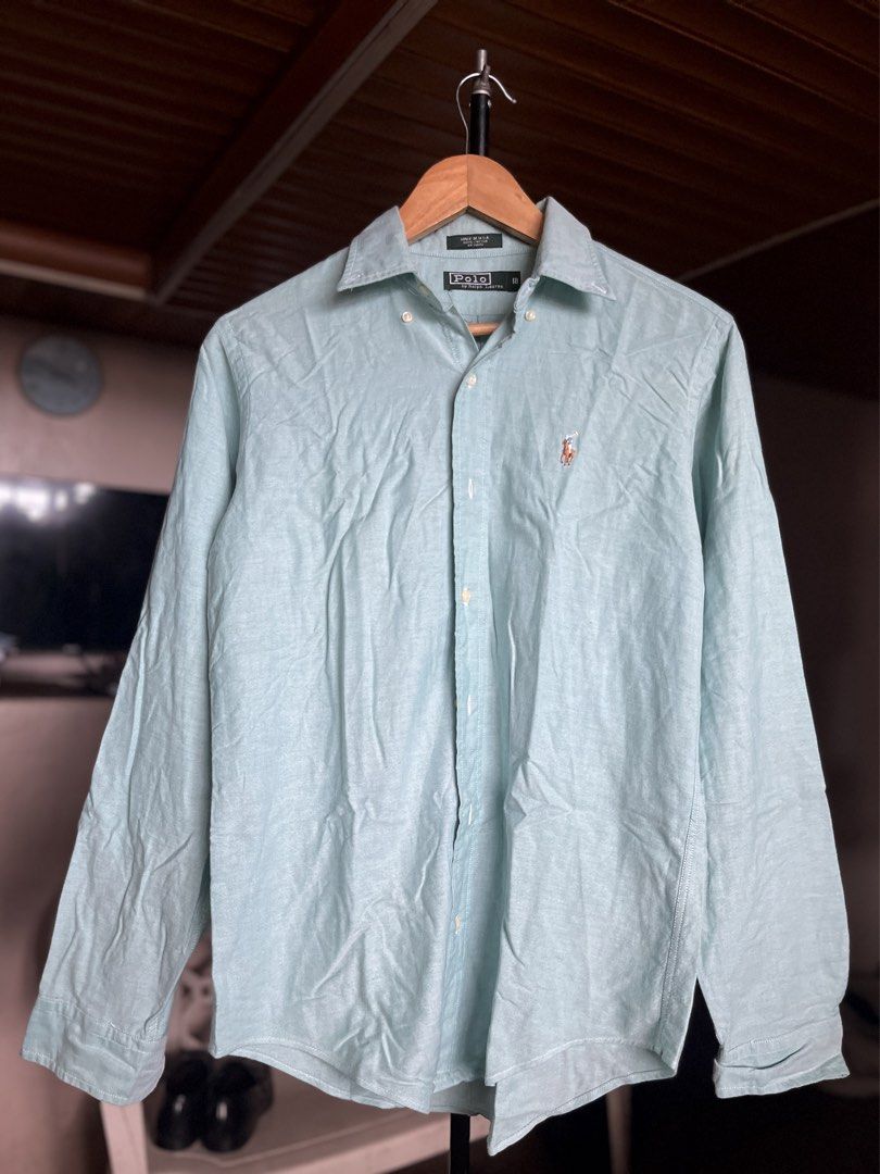 Ralph Lauren Polo Oxford Button Down Shirt (Category: Tshirts & Polo Shirts ) located in Leyte. Submitted by to.the.other.side (Listing ID 1469508045, Image 2). Description: Ralph Lauren Polo Oxford Botton Down Light Mint Green CW (Size 18) W 20 L 27.5/ Back Lenght 29 Shoulder: 16.5-17 Sleeves Lenght: 24.5 //Great condition// Authentic 1500 PHP nego DM if need more Info .