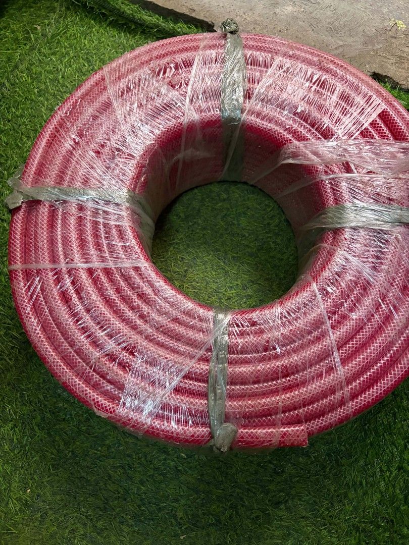 Red Braided Water Hose Roll (Category: Hose and Watering Devices) located in Malabon City. Submitted by aelinseraphine (Listing ID 1469422993, Image 1). Description: - Brand new roll, securely wrapped in plastic - Bright red, highly flexible design - Reinforced braided structure prevents annoying kinks - Handles high water pressure with ease - Perfect length for watering plants, washing cars, and outdoor yard chores.