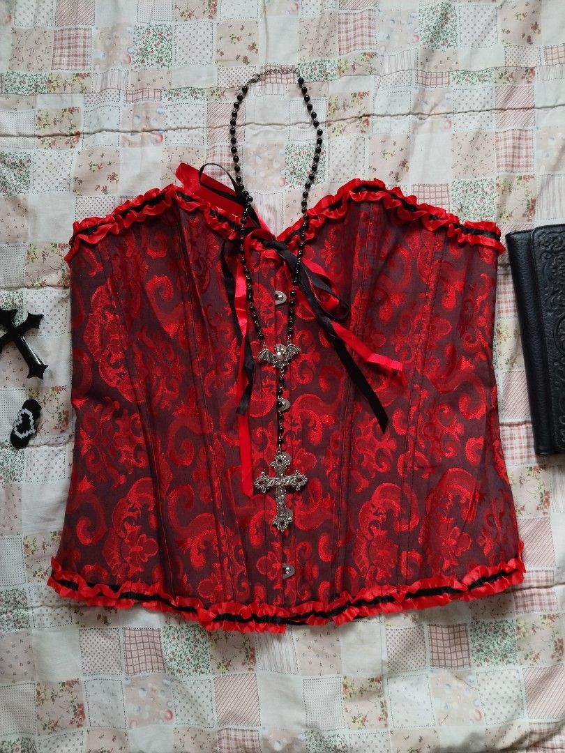 Red corset (Category: Others Tops) located in Cebu City. Submitted by thrift_with_anjel (Listing ID 1469523195, Image 1). Description: ❀.ೃ࿔Red corset❀.ೃ࿔* 🌹Brand: no brand 🌸2XL on tag (fits Large-XXL, Bust starting at 38) 🌸Lenght: 15 🌷Mine: 380(AU).