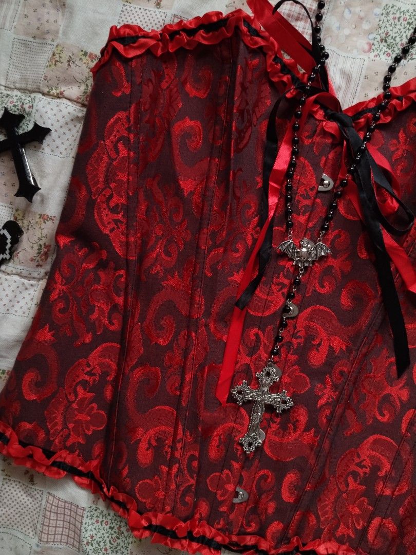 Red corset (Category: Others Tops) located in Cebu City. Submitted by thrift_with_anjel (Listing ID 1469523195, Image 2). Description: ❀.ೃ࿔Red corset❀.ೃ࿔* 🌹Brand: no brand 🌸2XL on tag (fits Large-XXL, Bust starting at 38) 🌸Lenght: 15 🌷Mine: 380(AU).