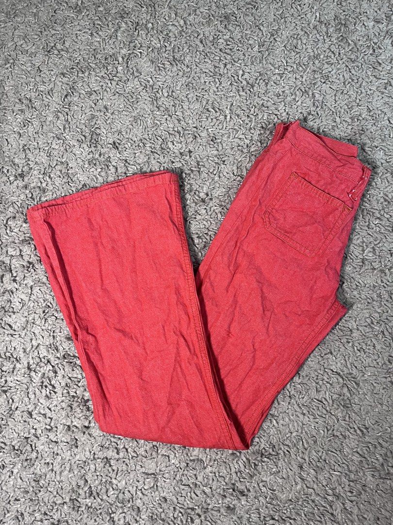 red flare pants (Category: Jeans) located in Davao. Submitted by fromadollscloset (Listing ID 1469432154, Image 2). Description: [READ MY BIO FIRST!] ⭐️ description ⭐️ - rfs: too snug alr.