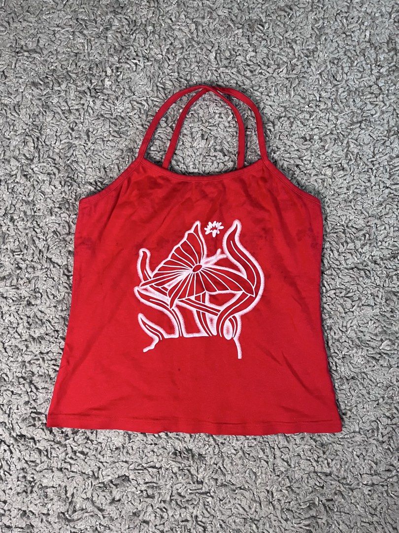 red y2k butterfly sleeveless top (Category: Sleeveless) located in Davao. Submitted by fromadollscloset (Listing ID 1469434134, Image 1). Description: [READ MY BIO FIRST!] ⭐️ description ⭐️ - almost feels brand new! - for the y2k gals n gayz .