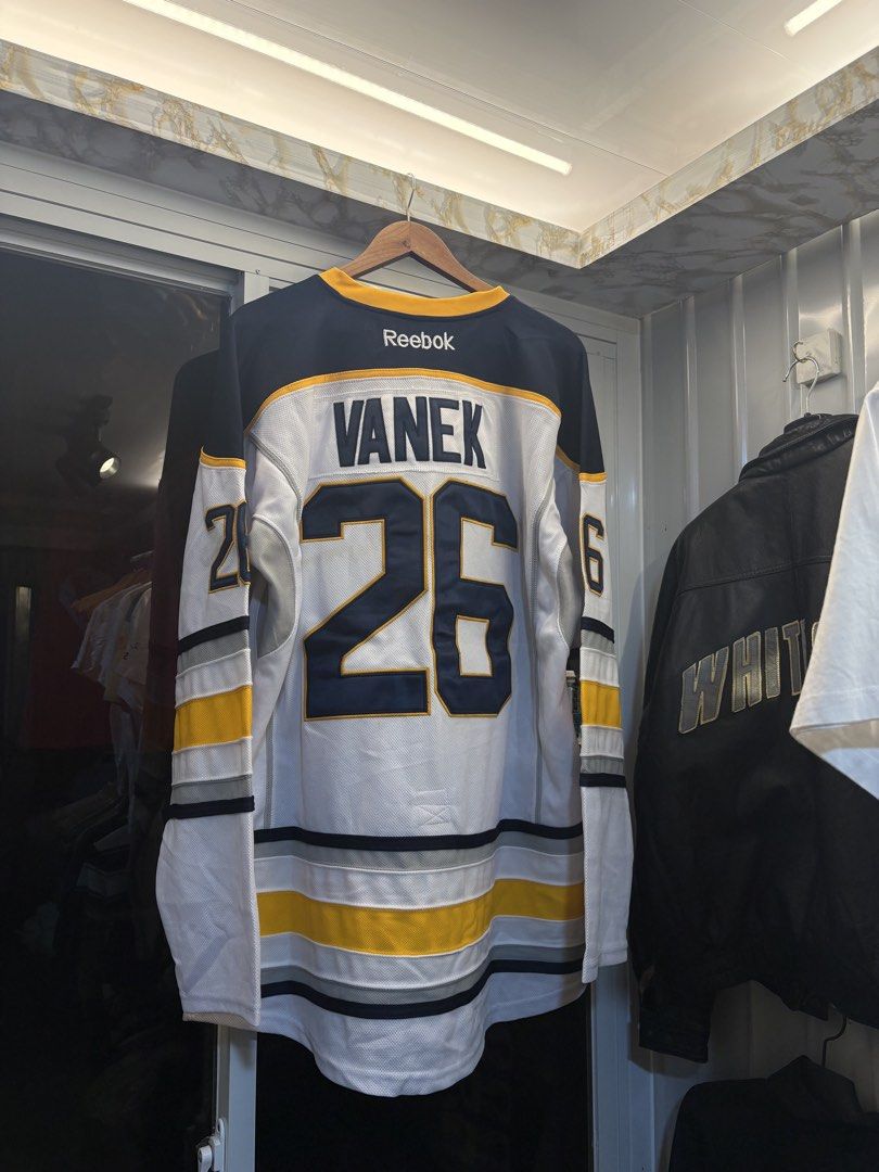 Reebok NHL Thomas Vanek Playoff Jersey (Category: Activewear) located in Butuan. Submitted by ragscurations (Listing ID 1469494458, Image 2). Description: Good condition Yellow stain Embroidered / Patches No major flaws.