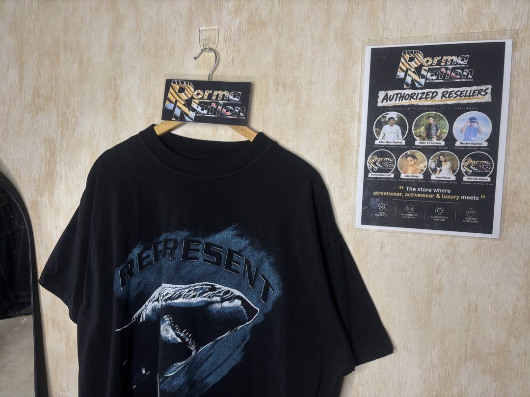 REPRESENT SHARK SHIRT (Category: Tshirts & Polo Shirts ) located in Cabuyao City. Submitted by pormanation-thrift-store (Listing ID 1469470143, Image 3). Description: REPRESENT SHARK SHIRT Condition: LIKE NEW Color rate: 10/10 (PWEDE SA MASELAN) Size: LARGE Dimes: 25”Wx30”L Issue: NONE✅ Price: 1000.