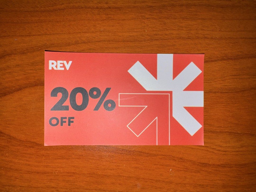 REV 20% Off Discount Voucher (Category: Vouchers) located in Manila. Submitted by whitewallflower (Listing ID 1469404783, Image 1). Description: - 20% OFF discount voucher for REV - Valid until December 31, 2026 - Usable in all physical REV stores and online at REV.COM.PH - Applicable on select regular-priced items - Limit of one voucher per transaction - Online code and voucher number are ready for immediate use - Non-convertible to cash and can