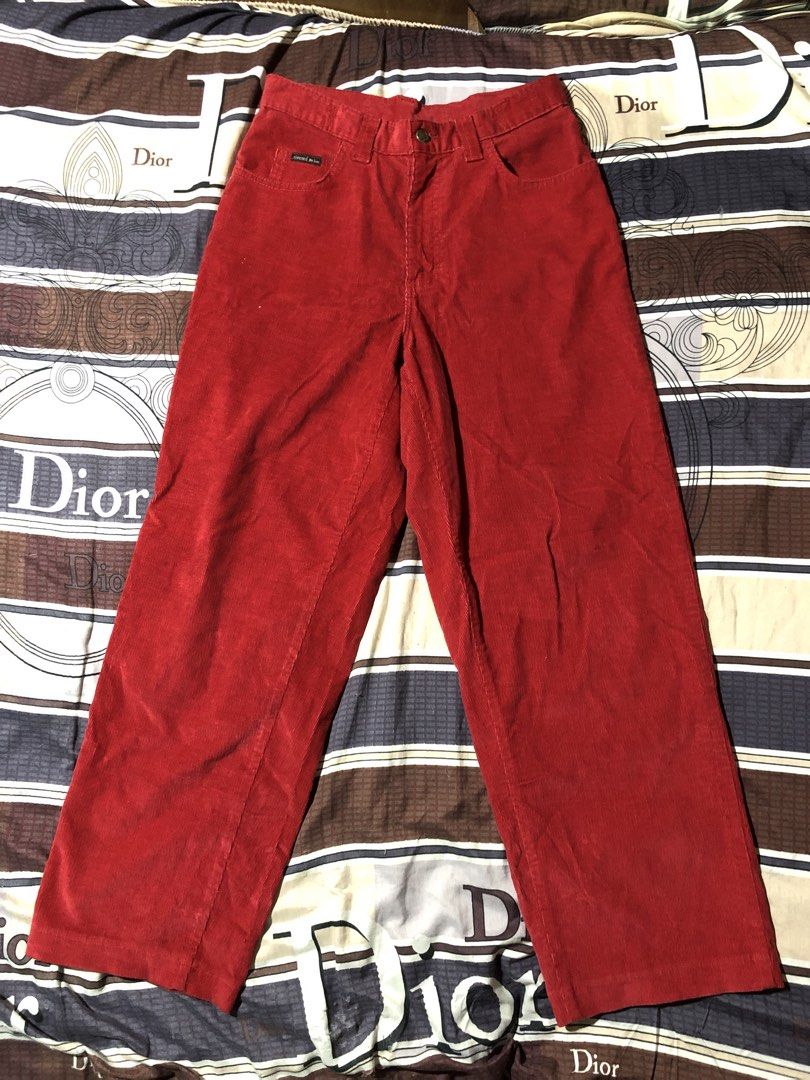 Riveted by Lee Red Corduroy Pants Size 8 (Category: Jeans) located in Manila. Submitted by bakithrift213 (Listing ID 1469516363, Image 1). Description: - Brand: Riveted by Lee - Style: Bright red corduroy straight leg pants with cinched back strap detail - Size: Tag says 8 M - Material: Cotton, polyester, and lycra blend for a comfortable stretch - Features: Button closure, zip fly, functional front and back pockets - Condition: Excellent, ready 