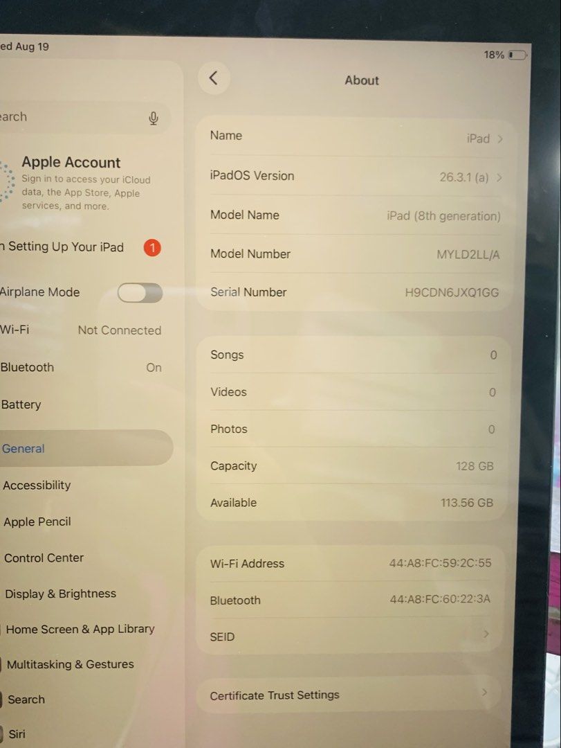 Rush Sale iPad 8th Gen (Category: Other Mobile & Gadget Accessories) located in San Juan City. Submitted by spartan_222004 (Listing ID 1469527925, Image 2). Description: IPAD 8TH GEN 128GB PRICE: ₱8,000 ✅ 128GB Storage ✅ Good Condition ✅ Smooth Performance ✅ Perfect for School, Work & Entertainment ✅ Ready to Use FREEBIES: • Charger • Box 📍LOCATION: Brgy. 828, Al Islamia Restaurant, Elizondo Street, Quiapo, Metro Manila Meet-up and COD available