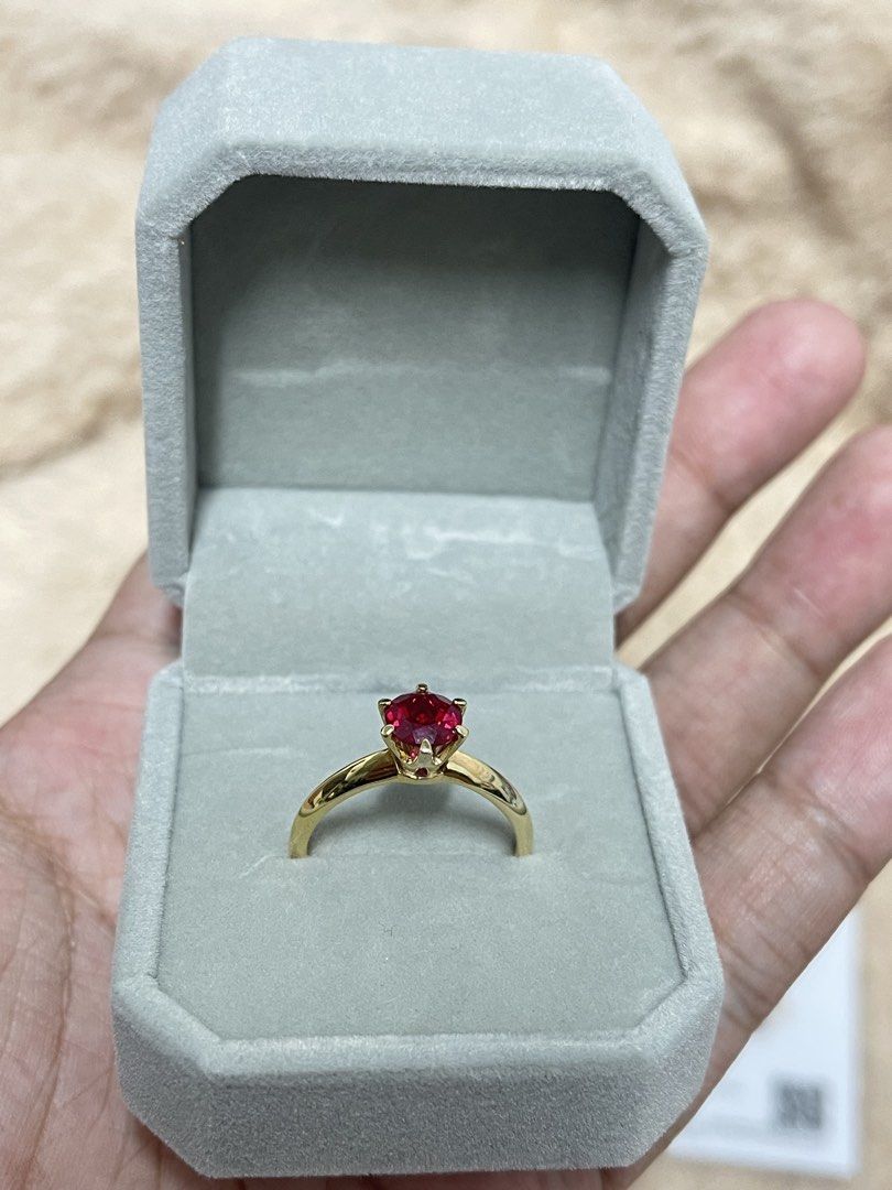 [SALE] Lab Ruby Ring S925 Silver Gold Plated with Certificate (Category: Rings) located in Caloocan City. Submitted by IanOlpindo (Listing ID 1469431830, Image 3). Description: Size 9 Gold Plated S925 Base Metal Lab Ruby .