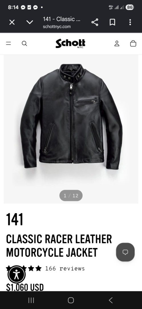 SCHOTT CAFE RACER (Category: Coats, Jackets and Outerwear) located in Baguio. Submitted by thriftrot (Listing ID 1469426010, Image 2). Description: schott 141 cafe racer missing detachable fur liner in very good condition no issue minimal sign of usage loc: baguio add shipping fee .