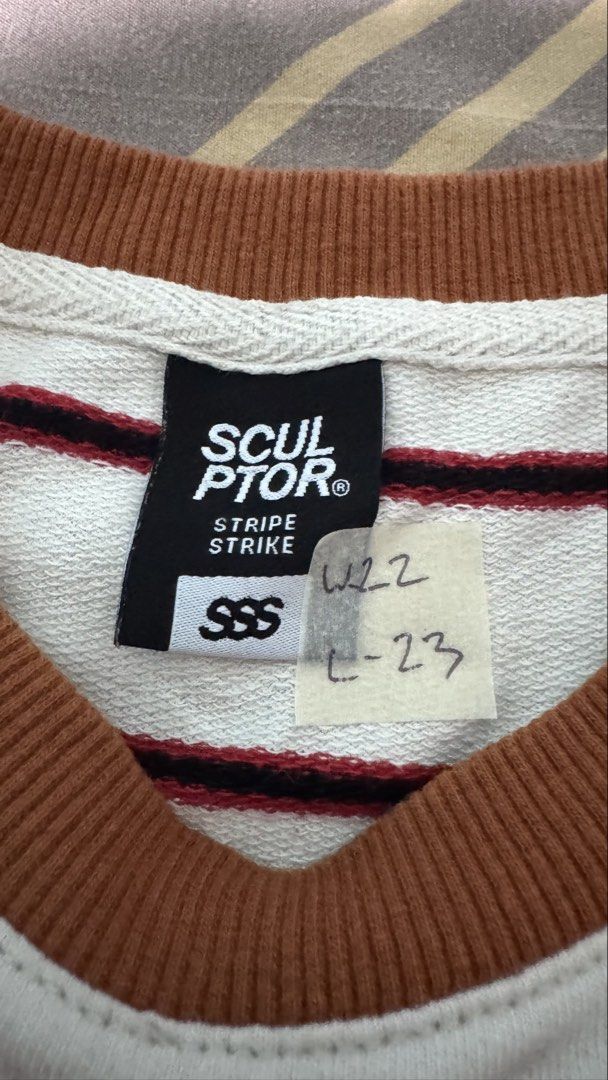 SCULPTOR Stripe longsleeve (Category: Longsleeves) located in Lipa City. Submitted by scrap.threads (Listing ID 1469465418, Image 2). Description: Item: SCULPTOR Stripe L/S Price: 450 Dimes: Width - 22 Length - 23 Issue: none Lipa City Ship via J&T (Shouldered by buyer) Payment via Gcash ***Notice*** Color may vary due to lighting. Payment first. Item/s are thrifted or used condition unless stated otherwise. Please manage your expectation.