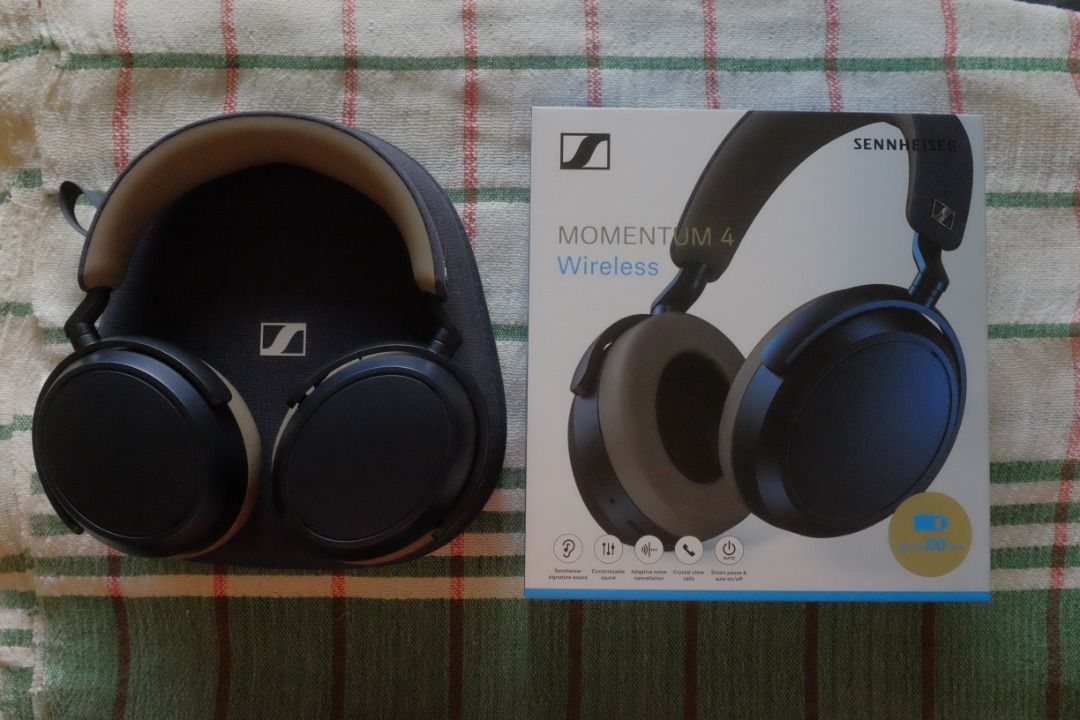 Sennheiser Momentum 4 Wireless Headphones (Category: Headphones & Headsets) located in Las Pinas. Submitted by a.flor (Listing ID 1469490736, Image 1). Description: Sennheiser Momentum 4 - denim - wireless bluetooth headphones - noise cancellation - 60hours battery life - microphone - touch interface - EQ (via app) complete with case, usb-c cable, aux cable, airplane adapter, manual, box, and original receipt good as new functionality 10/10 cosme