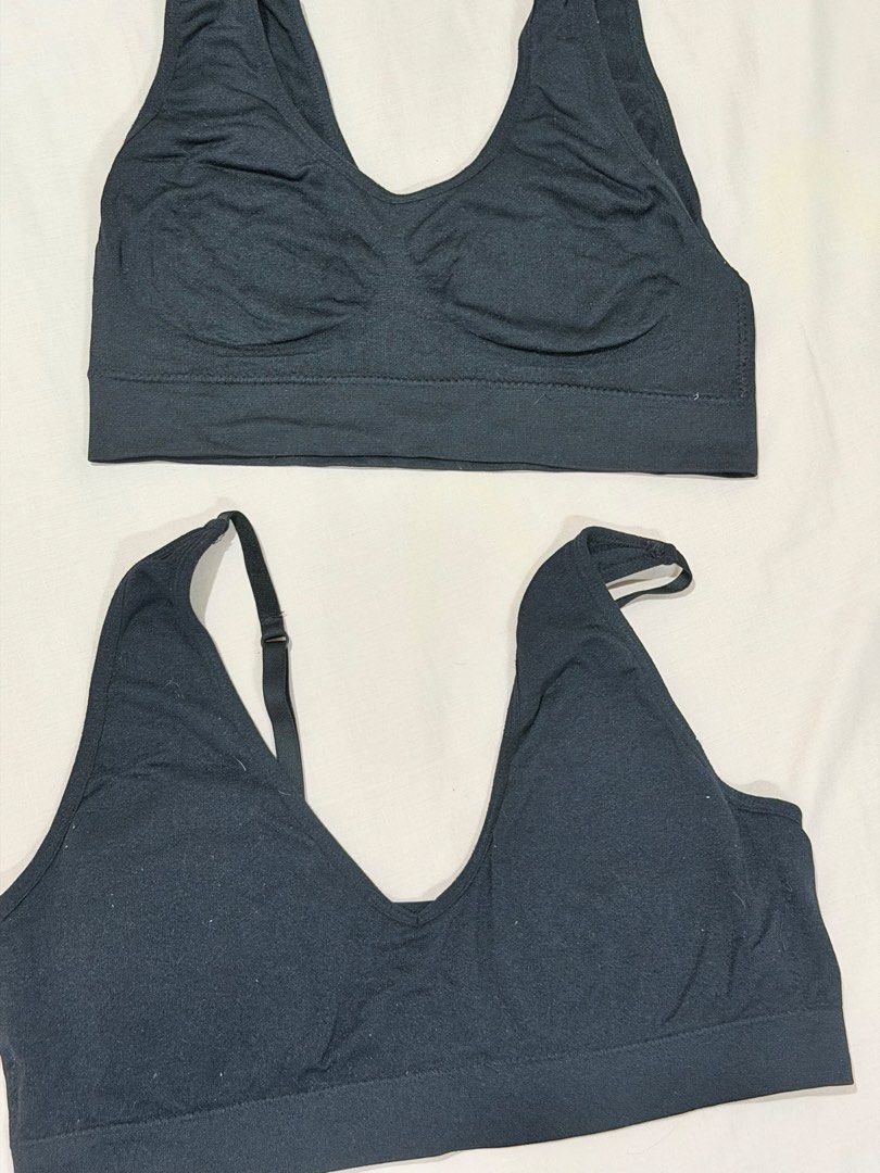 Set of two black seamless bralettes (Category: Undergarments & Loungewear) located in Paranaque City. Submitted by hannahking36 (Listing ID 1469552532, Image 2). Description: - Bundle includes 2 black seamless bralettes - Style 1: Scooped neckline with wider straps - Style 2: Deeper V-neckline with adjustable shoulder straps - Made with soft, stretchy fabric for all-day comfort - Wide underband offers extra support - Ideal for everyday lounging o
