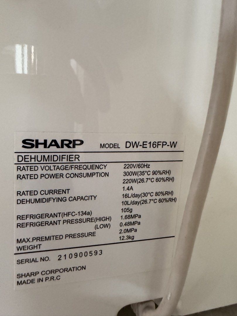 Sharp Dehumidifier (Category: Home Fragrance) located in Batangas. Submitted by lalyn29 (Listing ID 1469544109, Image 1). Description: 📣 FOR SALE: SHARP DEHUMIDIFIER Looking for an effective dehumidifier for your home, office, or room? This Sharp Dehumidifier is up for grabs! 🤍 2 units available ✨ Sharp DW-E16FP-W • Dehumidifying capacity: up to 16L/day • Rated power: 300W • Sharp Plasmacluster technology • Good working condition • Clean and we