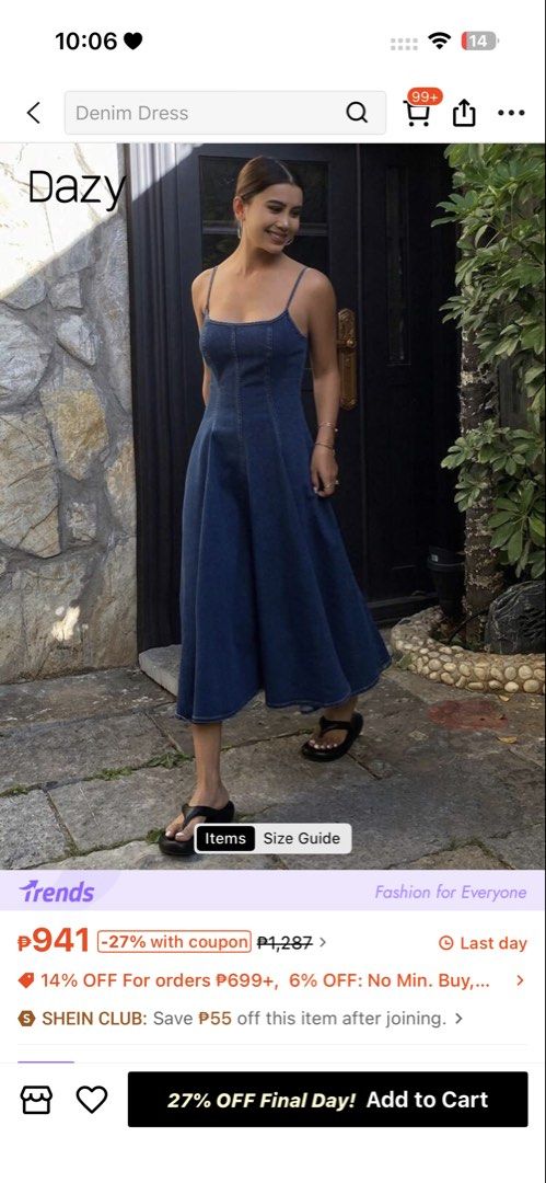 Shein Casual Denim Dress | Medium (Category: Dresses) located in Manila. Submitted by prelovedbymrsd (Listing ID 1469436431, Image 1). Description: 👗 PRE-LOVED CLOTHES FOR SALE 🛍️ DETAILS: - size medium (bust: 84cm ; waist: 76cm ; length: 110cm) - zipper back - adjustable spaghetti strap ORIGINAL PRICE: ₱942 selling price: ₱550 📌 PLEASE READ BEFORE BUYING: * All items are in good condition. * First to pay gets the item. * Discount available wh