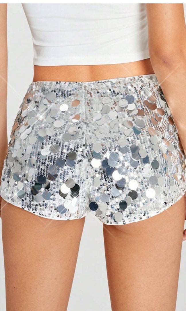 shein fully sequined garterized super stretch event shorts (Category: Shorts) located in Cavite. Submitted by bambimay30 (Listing ID 1469400067, Image 3). Description: garterized 28-32 inches waist silver sequins.