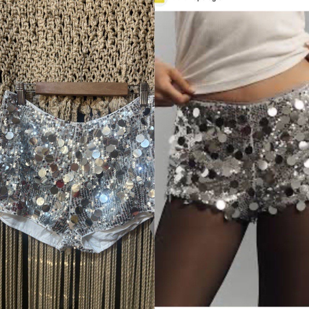 shein fully sequined garterized super stretch event shorts (Category: Shorts) located in Cavite. Submitted by bambimay30 (Listing ID 1469400067, Image 1). Description: garterized 28-32 inches waist silver sequins.