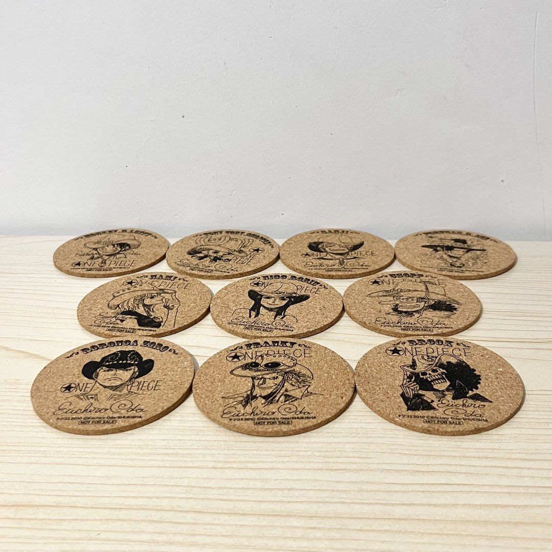 SHUEISHA ONE PIECE Rubber Cork Coasters 7.5cm - Php 99 EACH (Php 750 SET) (Category: Character Goods) located in Davao. Submitted by pandorastoybox (Listing ID 1469428829, Image 1). Description: SHUEISHA ONE PIECE Rubber Cork Coasters 7.5cm - Php 99 EACH (Php 750 SET).