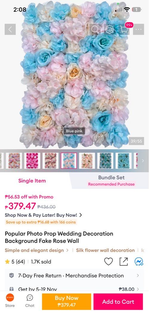 Silk Flower Wall Decoration Photo Prop Background (Category: Wall Decor) located in Imus. Submitted by rey15blue (Listing ID 1469559496, Image 1). Description: - Multi-colored artificial flower wall panels in dreamy pastel shades (blue, pink, yellow, cream) - Brand new and individually sealed in plastic packaging for protection - Ideal backdrop for weddings, birthdays, baby showers, and studio shoots - Easy to transport, multiple packs available 