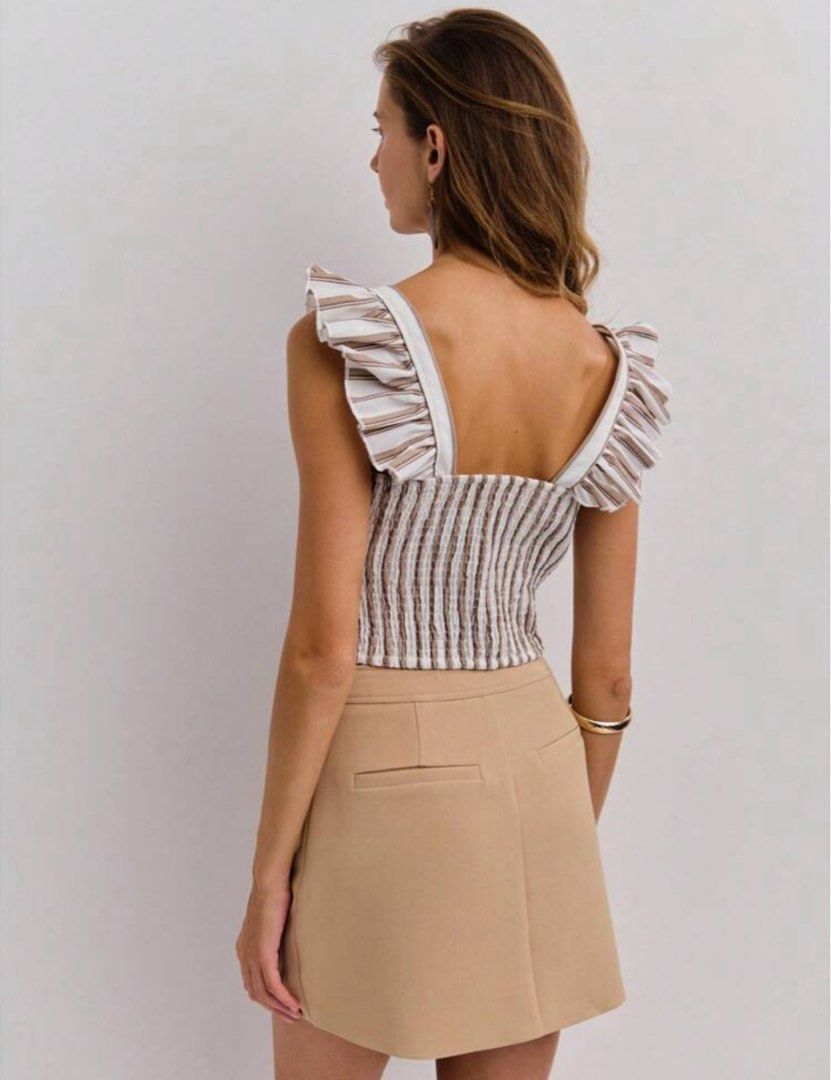 Sleeveless crop top (Category: Sleeveless) located in Midsayap. Submitted by shai_09 (Listing ID 1469448892, Image 2). Description: Sleeveless Striped Crop Top With V-Neckline And Cute Ruffle Shoulders.