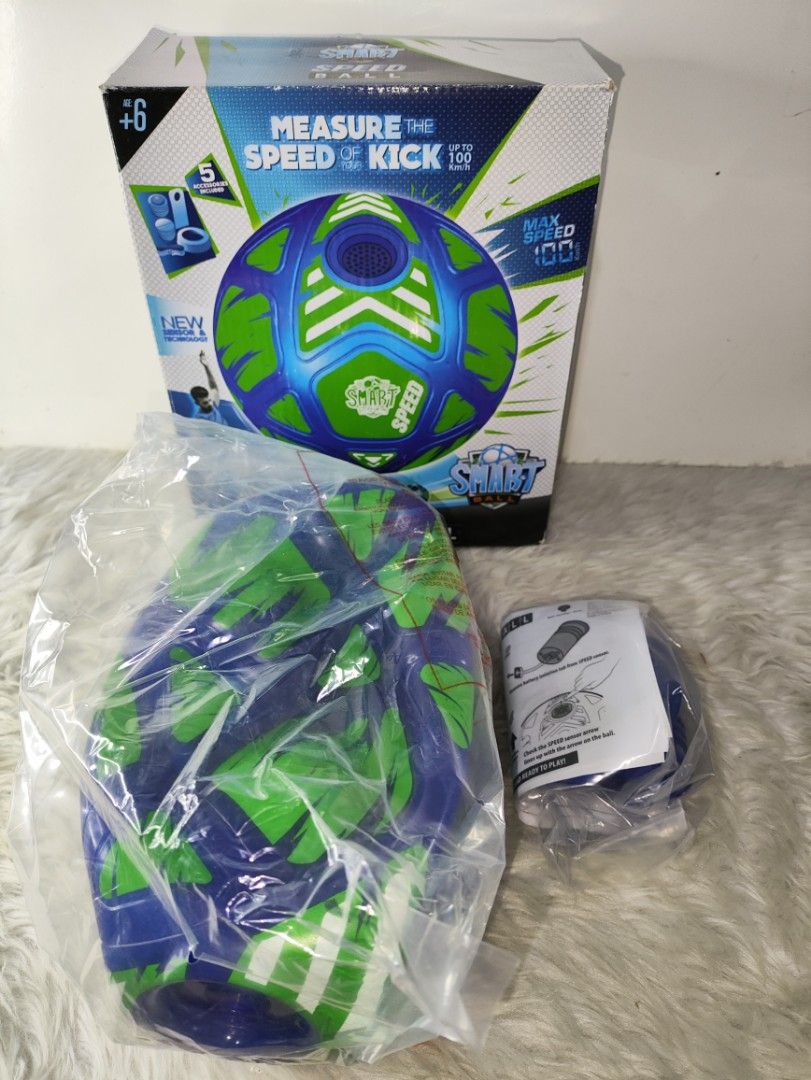 Smart Ball Speed Ball Kick Measurer (Category: Racket and Ball Sports) located in Cavite. Submitted by tinetaclesss (Listing ID 1469508765, Image 1). Description: - Interactive football training toy for kids aged 6 and up - Measures kick speed up to 100 km/h with electronic sensor - Includes blue ball, green ball, and electronic speed sensor module - Comes complete with instruction manual and original retail box - All parts are brand new and seal