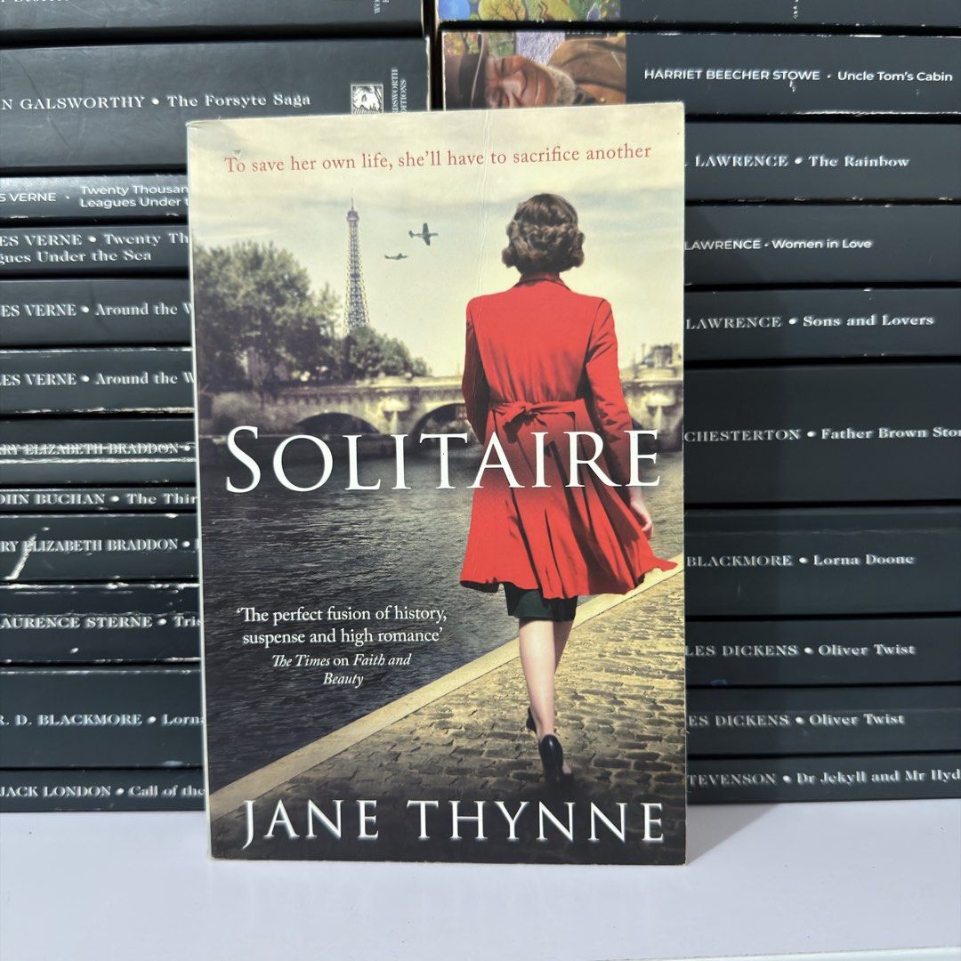 Solitaire by Jane Thynne Novel (Category: Storybooks) located in Lingayen. Submitted by readwjane (Listing ID 1469472895, Image 1). Description: - Title: Solitaire by Jane Thynne - Genre: Historical suspense / romance - Setting: Paris - Condition: Clean pages, solid spine, minimal edge wear - Format: Paperback.