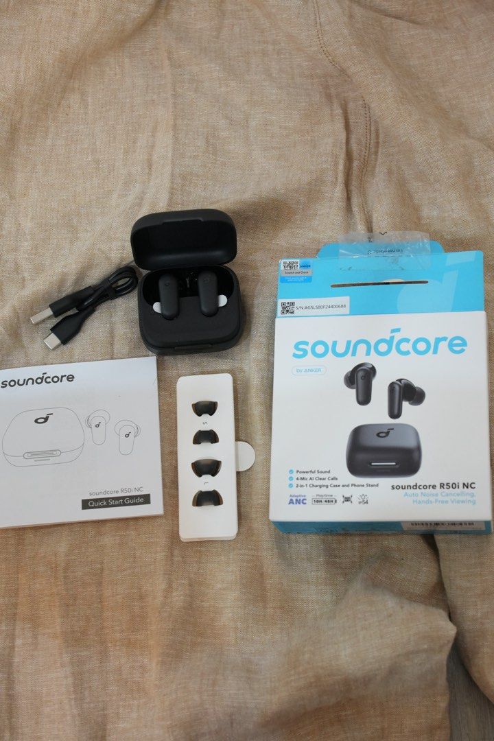 Soundcore R50i NC Wireless Earbuds Unused (Category: Earphones) located in Manila. Submitted by shopforless93 (Listing ID 1469482215, Image 1). Description: - Item: Soundcore R50i NC Wireless Earbuds - Color: Black - In the Box: Charging cable, extra ear tips in multiple sizes, start guide, and original box unused In mint condition Got it as a gift.