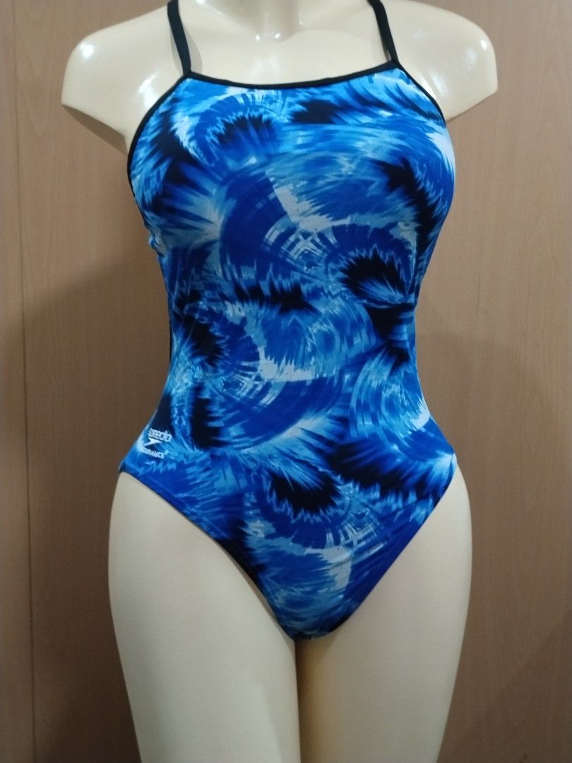 Speedo Endurance Blue Pattern Swimsuit (Category: Bikinis & Swimsuits) located in Manila. Submitted by ajrswimwear (Listing ID 1469556337, Image 1). Description: - Brand: Speedo Endurance - Style: One-piece swimsuit with blue abstract swirl pattern and black cross-back straps - Purpose: Built for lap swimming and training - Fabric: Durable with a classic fit - Condition: Clean, well-maintained.