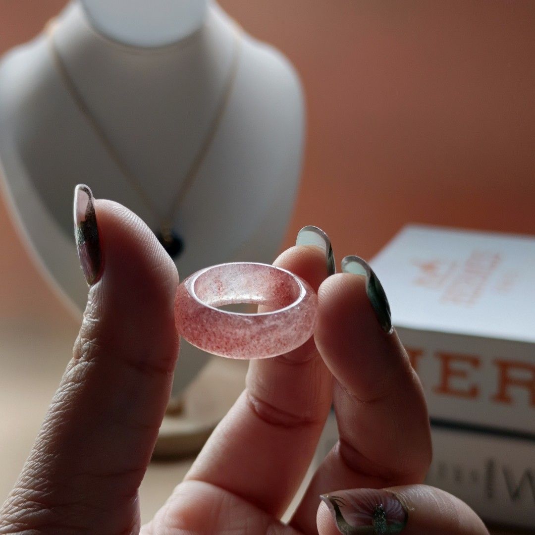 Strawberry Bangle Ring (Category: Rings) located in Manila. Submitted by enchantra_gems (Listing ID 1469464632, Image 1). Description: 🍓💗 STRAWBERRY QUARTZ BANGLE RING 💗🍓 💎 Stone: Strawberry Quartz 💗 Color: Strawberry pink / rosy pink ✨ Style: Elegant, dainty & feminine 💍 Ring Size : 7 (17mm) 💕 Traditional Meaning: Associated with love, compassion, joy, and positive energy..