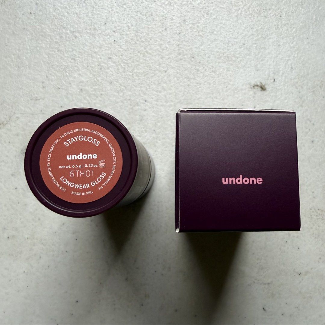 Sunnies Face Staygloss in Undone (Category: Makeup) located in Marikina City. Submitted by pqlr_pscs (Listing ID 1468918740, Image 2). Description: Sunnies Face Stay Gloss Nude Collection in Undone – swatched twice – rfs: doesn't suit me 💔 – literally just received today. already sanitized before putting back sa box :) shipping thru j&t (₱44~64) or grab/lalamove .
