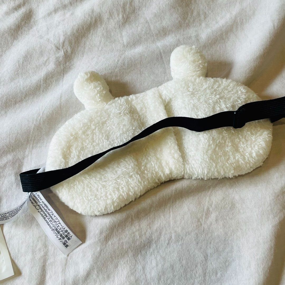 Super Cute! Bear White and Blue Fluffy Eye Mask (Category: Undergarments & Loungewear) located in Quezon City. Submitted by travelista (Listing ID 1469454157, Image 3). Description: An adorable MINISO Japan fluffy animal sleeping mask in a beautiful soft cream color, featuring an irresistibly cute bear-and-bunny-inspired design with embroidered turquoise eyes and a tiny matching nose. This charming sleep accessory combines the playful aesthetic o