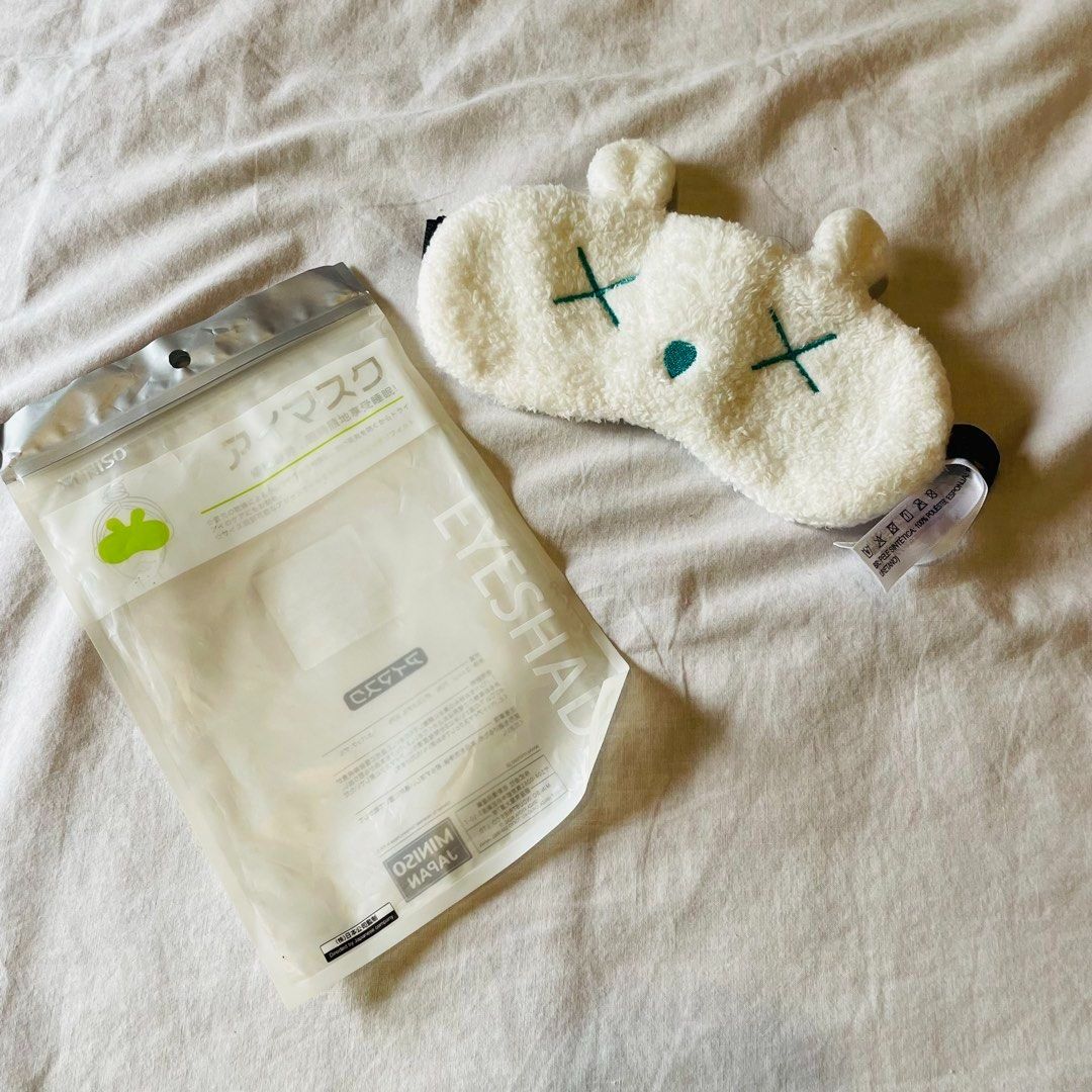 Super Cute! Bear White and Blue Fluffy Eye Mask (Category: Undergarments & Loungewear) located in Quezon City. Submitted by travelista (Listing ID 1469454157, Image 1). Description: An adorable MINISO Japan fluffy animal sleeping mask in a beautiful soft cream color, featuring an irresistibly cute bear-and-bunny-inspired design with embroidered turquoise eyes and a tiny matching nose. This charming sleep accessory combines the playful aesthetic o