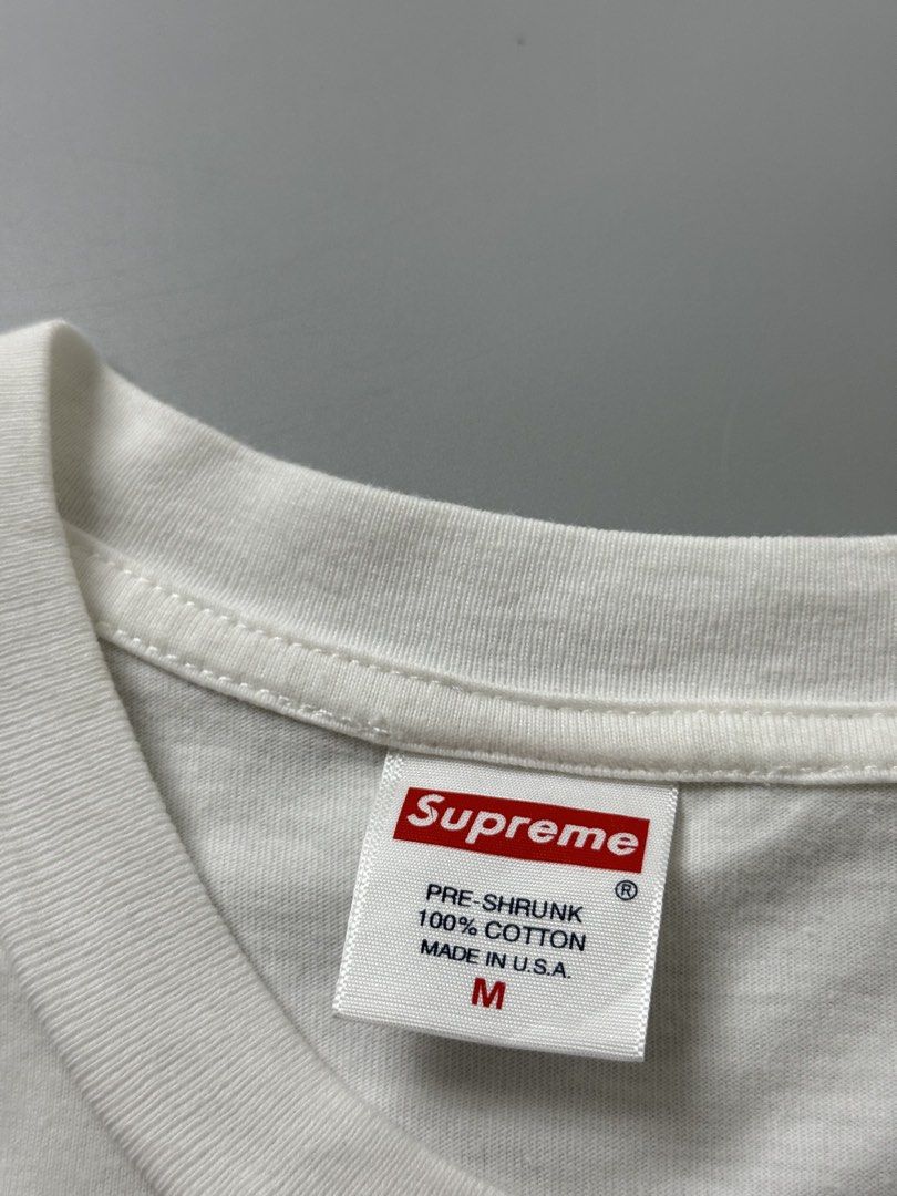 Supreme (Category: Tshirts & Polo Shirts ) located in Pila. Submitted by villanueva80826 (Listing ID 1469525703, Image 3). Description: Supreme Size:medium •Width:19.5 •Length:31 •heavy cotton •Condition:9/10 •Color rate:9/10 Mine:480 +Shipping fee Issue:sign of usage like missing beads yung supreme looks design Still in good condition Still wearable .