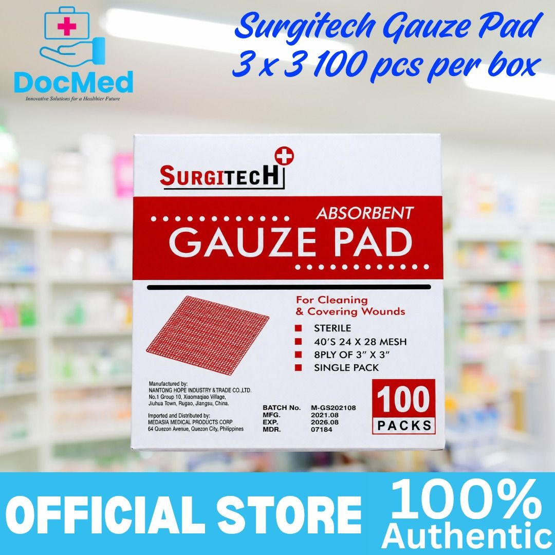 SURGITECH ABSORBENT GAUZE PAD 3X3 100 PCS PER BOX STERILIZED (Category: Medical Supplies & Tools) located in Quezon City. Submitted by zee_010200 (Listing ID 1469434921, Image 2). Description: .