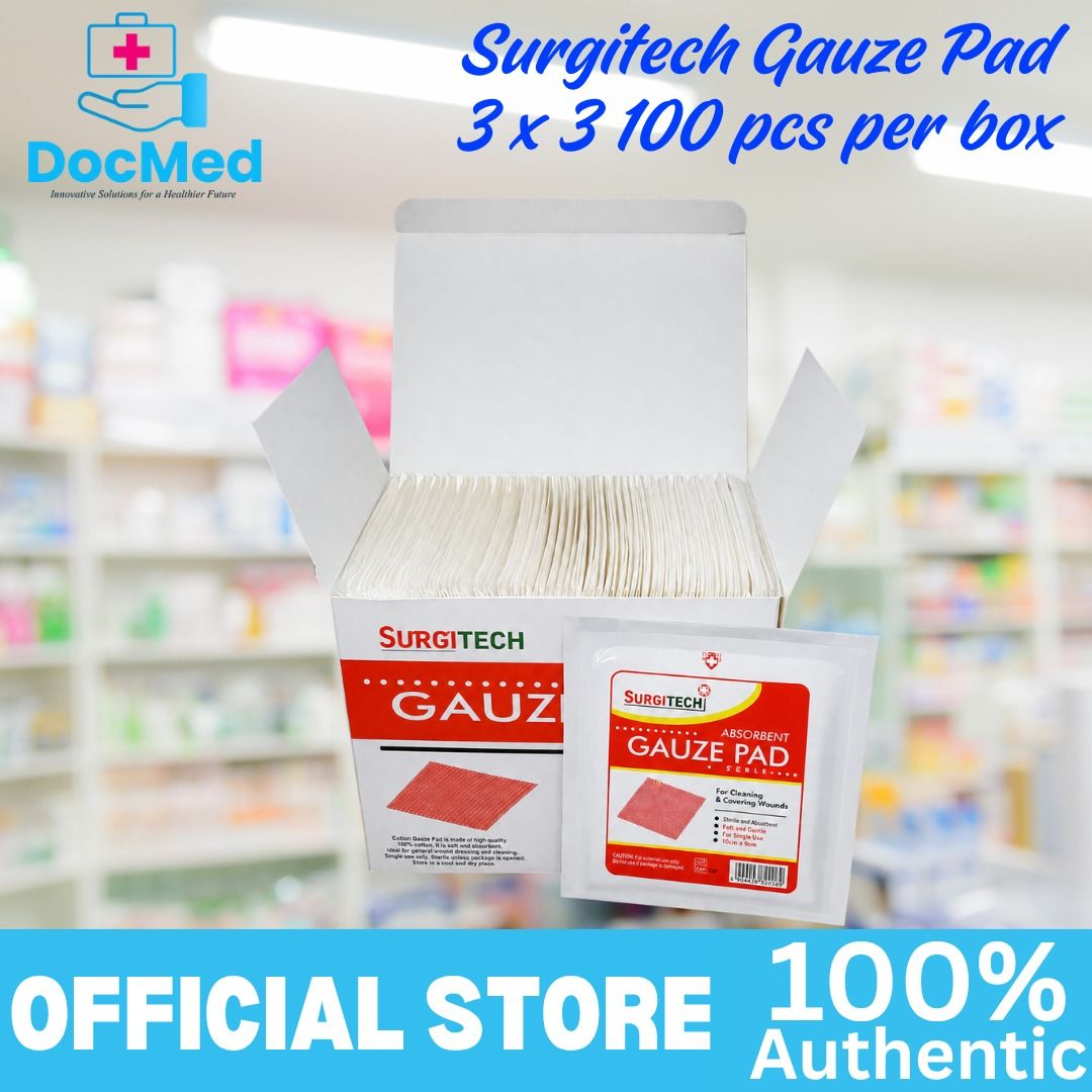 SURGITECH ABSORBENT GAUZE PAD 3X3 100 PCS PER BOX STERILIZED (Category: Medical Supplies & Tools) located in Quezon City. Submitted by zee_010200 (Listing ID 1469434921, Image 1). Description: .