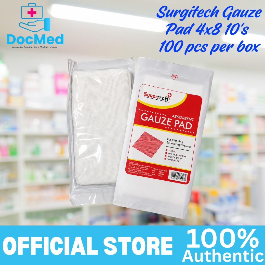 SURGITECH ABSORBENT GAUZE PAD 4X8 100 PCS PER BOX (Category: Medical Supplies & Tools) located in Quezon City. Submitted by zee_010200 (Listing ID 1469435205, Image 3). Description: .