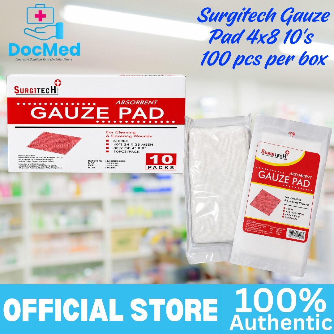 SURGITECH ABSORBENT GAUZE PAD 4X8 100 PCS PER BOX (Category: Medical Supplies & Tools) located in Quezon City. Submitted by zee_010200 (Listing ID 1469435205, Image 2). Description: .
