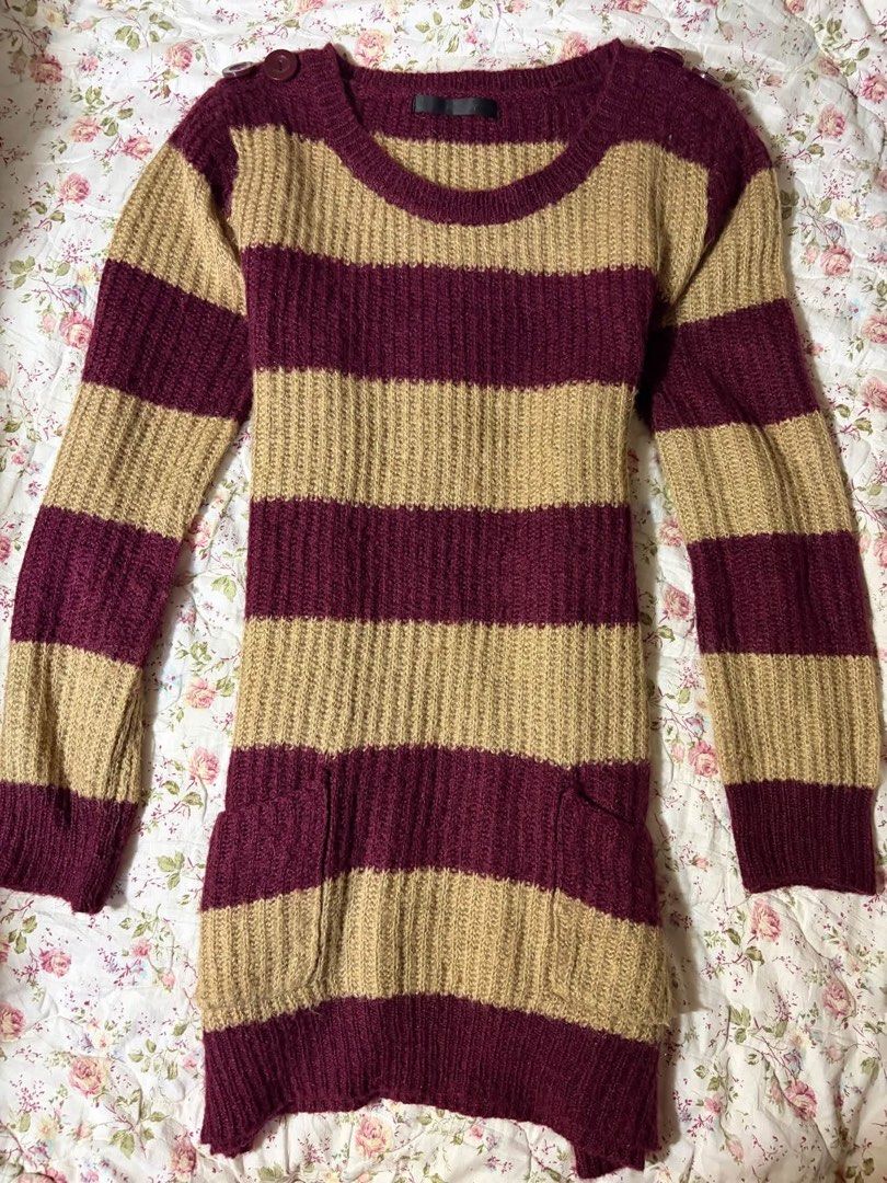 Sweater Knitted Top Burgundy&Camel Stripe (Category: Longsleeves) located in Muntinlupa City. Submitted by herellas0504 (Listing ID 1469482811, Image 1). Description: small-med SALE! .