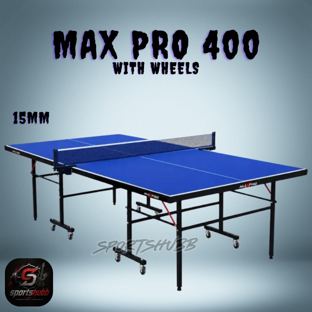 Table Tennis Max pro mx400 (Category: Other Sports Equipment and Supplies) located in Quezon City. Submitted by mike10sitaldas (Listing ID 1469557934, Image 1). Description: Table Tennis Max pro mx400 11,500 Php / Brand new! Size - 2740 x 1525 x 760mm Materials - MDF topboard with UV Coating Frame & Leg - 20mm * 30mm / 30mm *30mm 8pcs lock wheels - 50mm , all with breaks We Serve Wholesale / Retail Shipping: Nationwide Shipping fee will be should