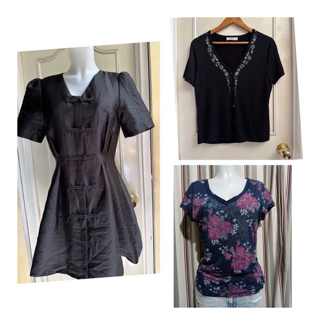 TAKE ALL FOR 439 Large 📍LP POSTED📍 (Category: Sets or Coordinates) located in Calapan. Submitted by shakalak2 (Listing ID 1469438629, Image 1). Description: Super Sale Na📍Final Price📍 Satin Chinese Dress Vneck Embellished Aeropostale Floral Shirt( Tag XL best fit L) 📍See individual price .