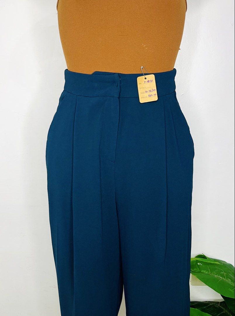 Teal Blue Trousers Pants | Size 26-28 (Category: Other Bottoms) located in Manila. Submitted by bengirlclothing (Listing ID 1469477400, Image 3). Description: - Color: Teal blue - Size: Waist 26 to 28 inches - Length: 40 inches - UKAY SOURCE / Selected Items - No to Maselan/Maarte sa Ukay - Versatility: Easy to style for work or casual outings.
