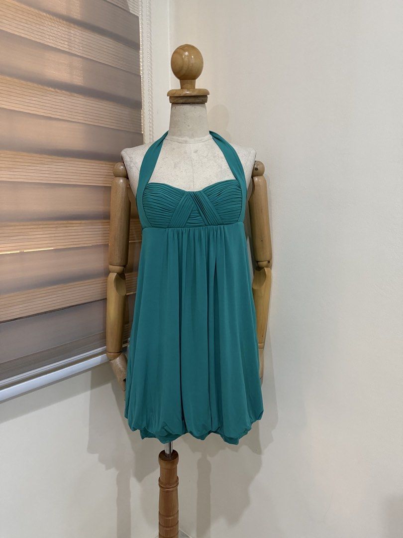 Teal Halter Neck Bubble Mini Dress (Category: Dresses) located in Antipolo. Submitted by jackiestash2 (Listing ID 1469566962, Image 2). Description: Vibrant teal mini dress with a halter neck tie. Sweetheart neckline features gathered pleats. Empire waist flows into a bubble hem skirt shape. Shirred elastic back panel for an easy fit. Soft, lightweight fabric with movement. Great pick for parties, dates, or nights out. Antipolo Gcash/Bdo Lalamove