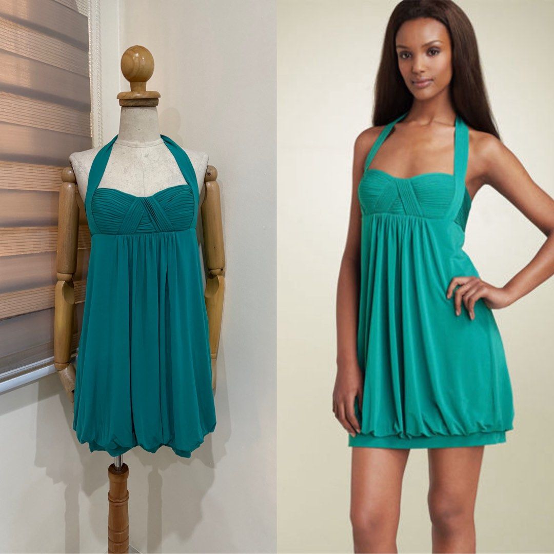 Teal Halter Neck Bubble Mini Dress (Category: Dresses) located in Antipolo. Submitted by jackiestash2 (Listing ID 1469566962, Image 1). Description: Vibrant teal mini dress with a halter neck tie. Sweetheart neckline features gathered pleats. Empire waist flows into a bubble hem skirt shape. Shirred elastic back panel for an easy fit. Soft, lightweight fabric with movement. Great pick for parties, dates, or nights out. Antipolo Gcash/Bdo Lalamove