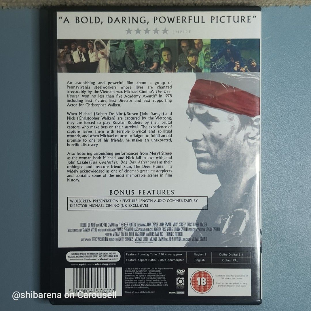 The Deer Hunter DVD - Region 2 PAL (Category: CDs & DVDs) located in Cebu City. Submitted by shibarena (Listing ID 1469514218, Image 2). Description: - The Deer Hunter DVD - Region 2 PAL (Pre-owned) - Starring Robert De Niro, Christopher Walken, Meryl Streep - Awards: Winner of 5 Academy Awards ⚠️ Please ensure your DVD player supports Region 2 (PAL) before purchase..